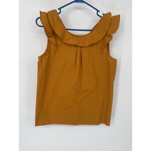 J Crew cotton shirt size 8 Yellow Tank Flutter Sleeve Ruffle Neck